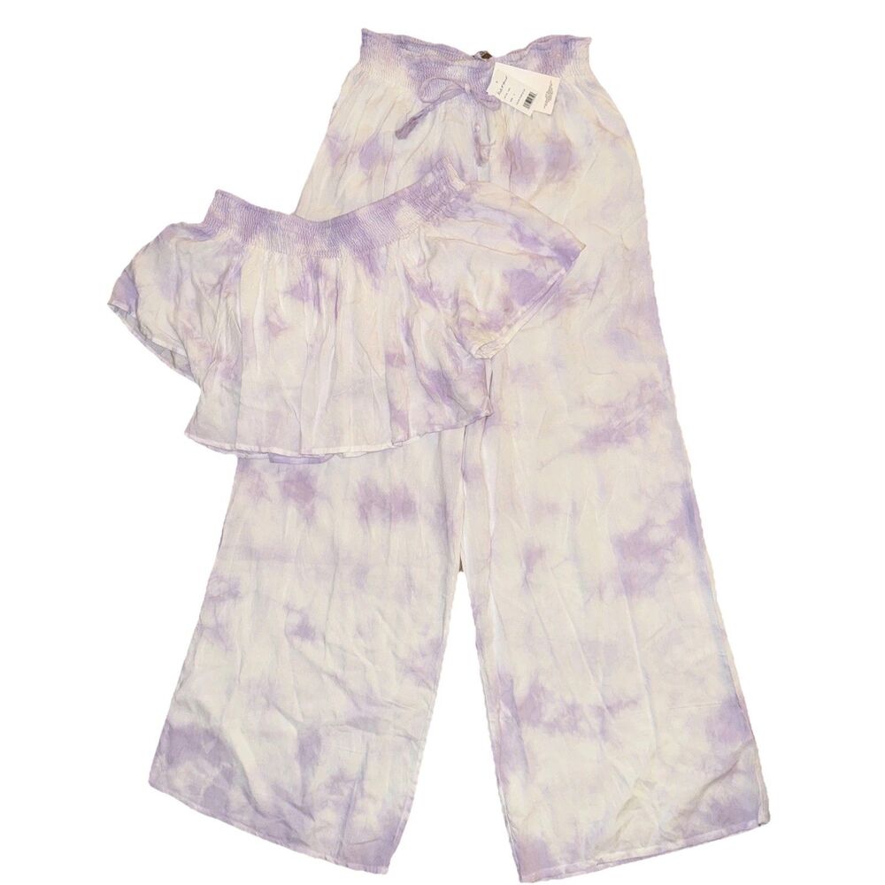 New KIWI + & PUNCH Anthropologie Tie Dye VISTA Purple Crop Top & Pants NEW SMALL
